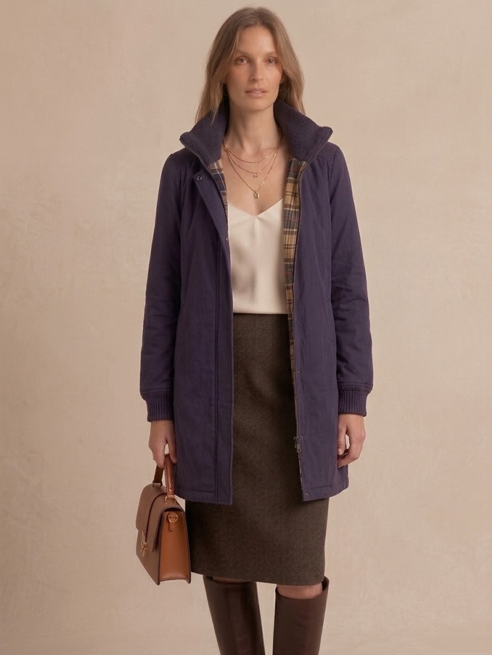 Vintage FoxRun Wool Blend Purple mock-neck Mid-length Coat Zipper Winter Grandpa